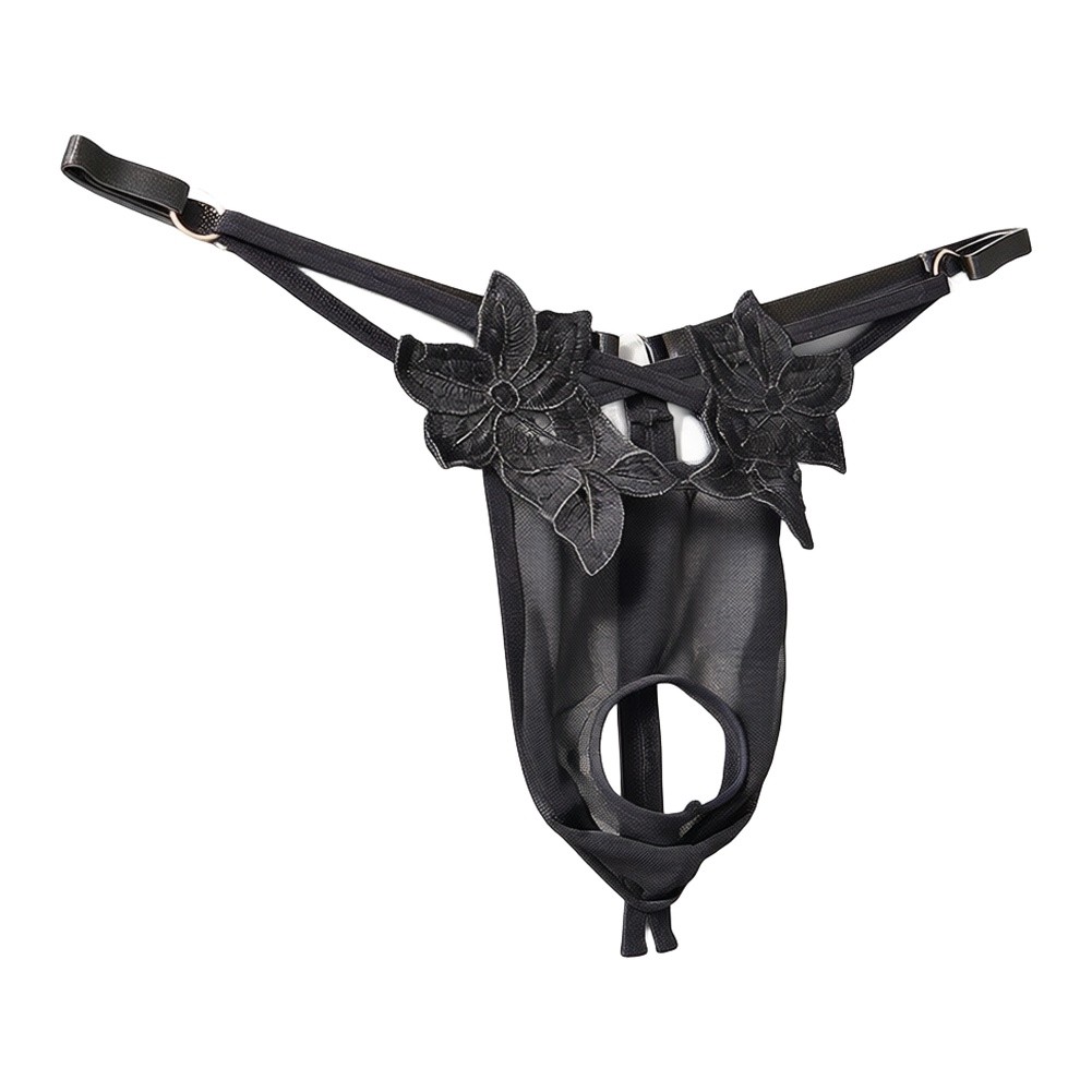 Mesh Strap Metal - Мужские кружевные трусы-стринги с цветочной вышивкой,